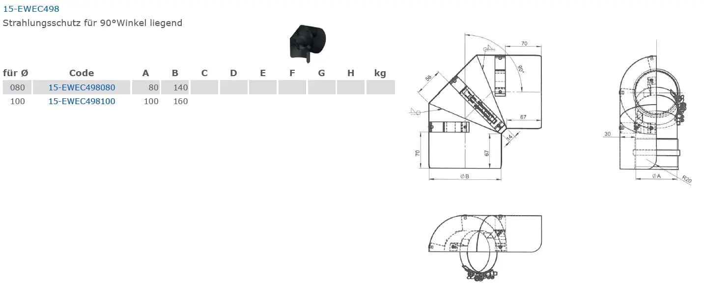 OfenrohrStrahlungsschutz für Bogen 90° ,liegend Ø 80mm - Premium Ofenrohr von Jeremias - Kaufen Sie jetzt bei Mein Schornsteinprofi