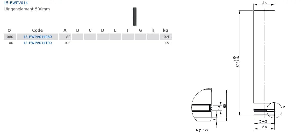 OfenrohrOfenrohr, Rohr, Längenelement 500 mm, Ø 80mm - Premium Ofenrohr von Jeremias - Kaufen Sie jetzt bei Mein Schornsteinprofi