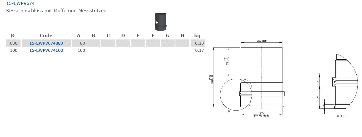 OfenrohrGeräteanschluss mit Muffe und Messstutzen Ø 100mm - Premium Ofenrohr von Jeremias - Kaufen Sie jetzt bei Mein Schornsteinprofi