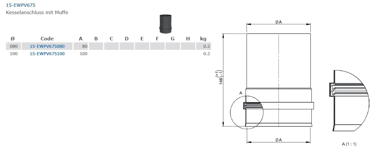 OfenrohrGeräteanschluss mit Muffe Ø 80mm - Premium Ofenrohr von Jeremias - Kaufen Sie jetzt bei Mein Schornsteinprofi