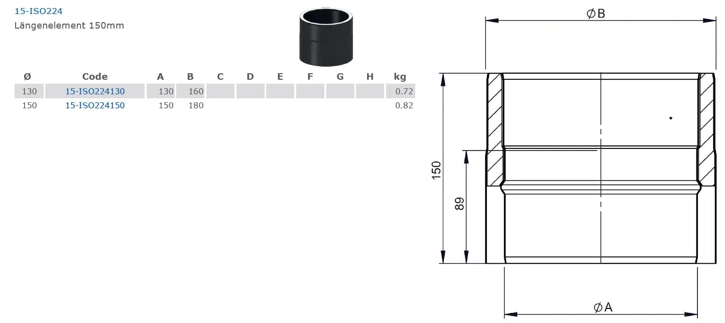 Ofenrohrdoppelwandiges Längenelement 150mm, Ø 130 mm - Premium Ofenrohr von Jeremias - Kaufen Sie jetzt bei Mein Schornsteinprofi