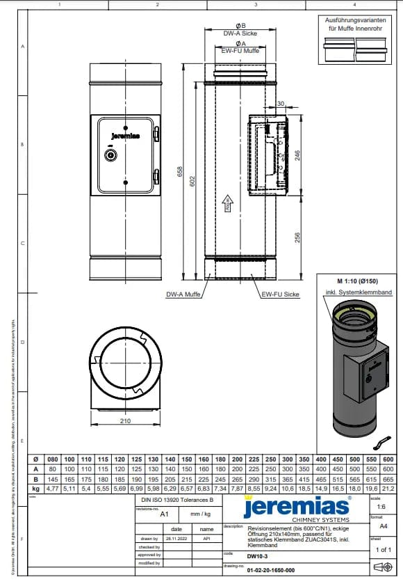 EdelstahlschornsteinRevisionselement bis 600°C/N1 passend für DW08-3 - Premium Edelstahlschornstein von Jeremias - Kaufen Sie jetzt bei Mein Schornsteinprofi
