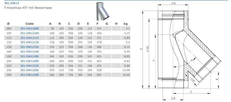 EdelstahlschornsteinT-Anschluss 45° mit Wassernase - Premium Edelstahlschornstein von Jeremias - Kaufen Sie jetzt bei Mein Schornsteinprofi