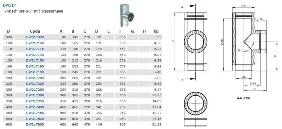 EdelstahlschornsteinT-Anschluss 90° mit Wassernase - Premium Edelstahlschornstein von Jeremias - Kaufen Sie jetzt bei Mein Schornsteinprofi