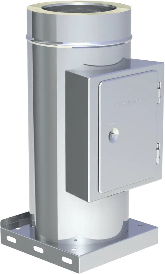 Edelstahl schornstein Revisionselement mit integrierter Grundplatte und Kondensatablauf (bis 600°C/N1) - Premium Edelstahlschornstein von Jeremias - Kaufen Sie jetzt bei Mein Schornsteinprofi