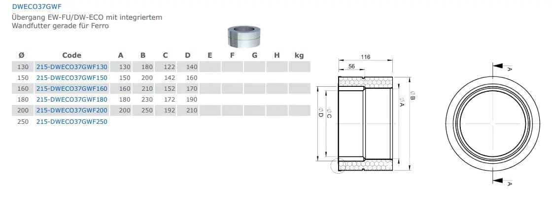 EdelstahlschornsteinÜbergang EW-FU/DW-ECO mit integriertem Wandfutter - Premium Edelstahlschornstein von Jeremias - Kaufen Sie jetzt bei Mein Schornsteinprofi