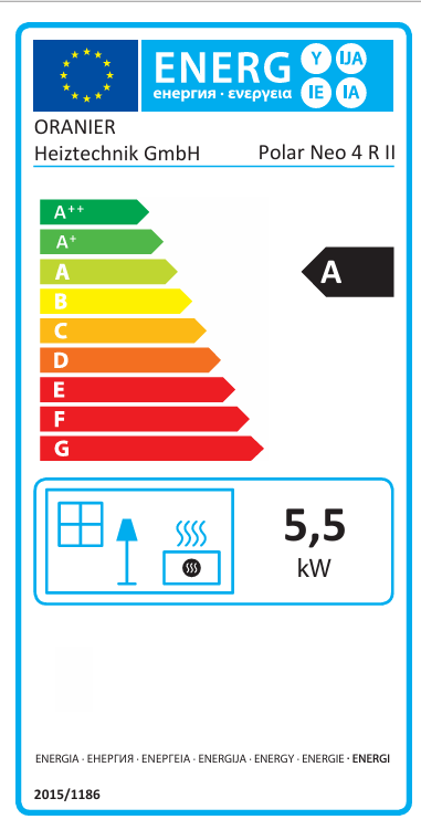 Energielabel ORANIER Polar Neo 4 Kaminofen Energieeffizienzklasse A