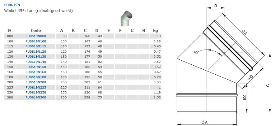 EdelstahlschornsteinBogen 45° starr - Premium Edelstahlschornstein von Jeremias - Kaufen Sie jetzt bei Mein Schornsteinprofi