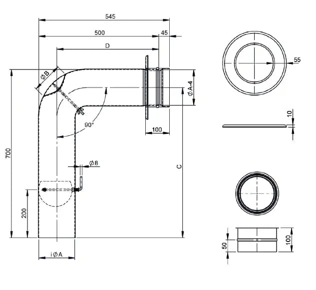 OfenrohrOfenrohrset 150mm, Vollformbogenrohr mit Tür, Drosselklappe, Wandrosette und Wandfutter - Premium Ofenrohr von Jeremias - Kaufen Sie jetzt bei Mein Schornsteinprofi
