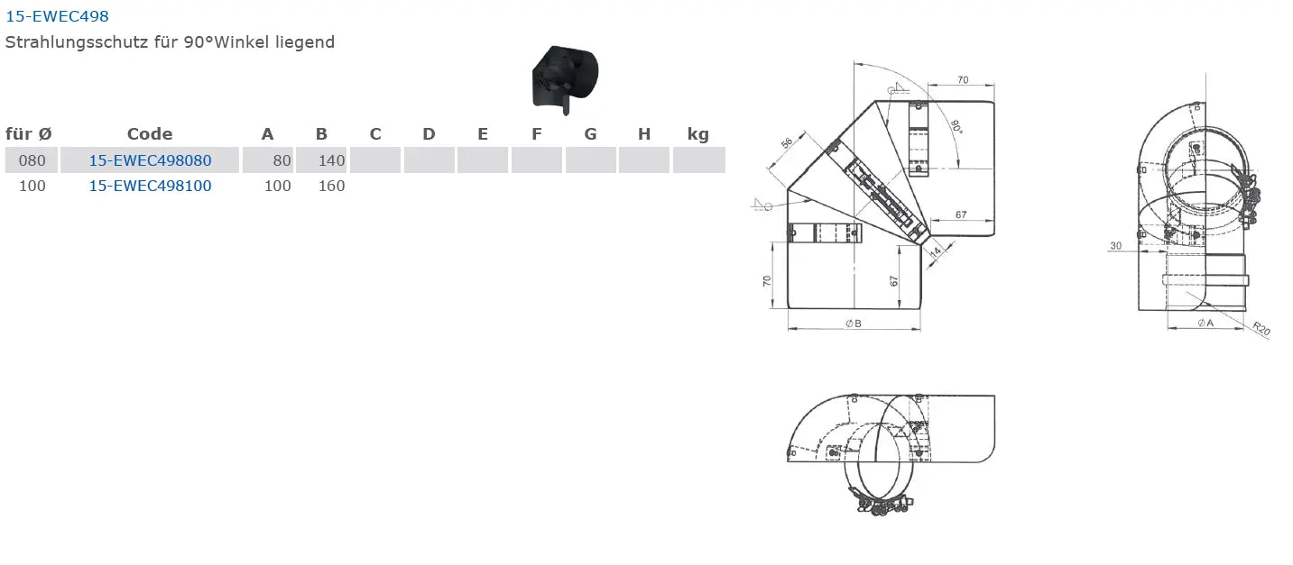 OfenrohrStrahlungsschutz für Bogen 90° ,liegend  Ø 80mm - Premium Ofenrohr von Jeremias - Kaufen Sie jetzt bei Mein Schornsteinprofi