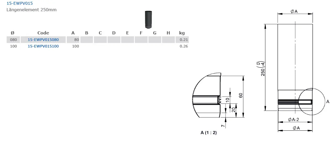 OfenrohrOfenrohr, Rohr, Längenelement 250mm, Ø 80mm - Premium Ofenrohr von Jeremias - Kaufen Sie jetzt bei Mein Schornsteinprofi