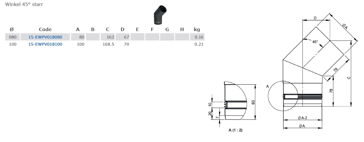 OfenrohrBogen 45° starr, Ø 100mm - Premium Ofenrohr von Jeremias - Kaufen Sie jetzt bei Mein Schornsteinprofi