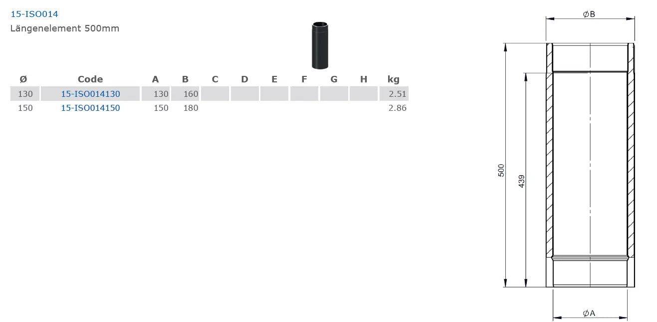 Ofenrohrdoppelwandiges Längenelement 500mm, Ø 130 mm - Premium Ofenrohr von Jeremias - Kaufen Sie jetzt bei Mein Schornsteinprofi