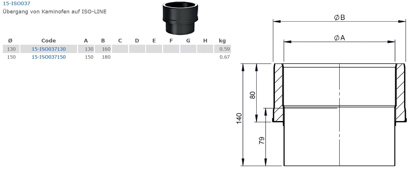 OfenrohrÜbergang von Kaminofen auf ISO-LINE Doppelwandig, Ø 130 mm - Premium Ofenrohr von Jeremias - Kaufen Sie jetzt bei Mein Schornsteinprofi