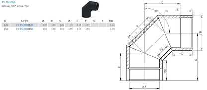 Ofenrohrdoppelwandiger Bogen 90°, Ø 150 mm ohne Tür - Premium Ofenrohr von Jeremias - Kaufen Sie jetzt bei Mein Schornsteinprofi