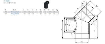 Ofenrohrdoppelwandiger Bogen 45°, Ø 130 mm mit Tür - Premium Ofenrohr von Jeremias - Kaufen Sie jetzt bei Mein Schornsteinprofi