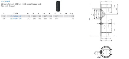 Ofenrohrdoppelwandiges Längenelement 500mm mit Drosselklappe und Tür (mit Einzug), Ø 130 mm - Premium Ofenrohr von Jeremias - Kaufen Sie jetzt bei Mein Schornsteinprofi