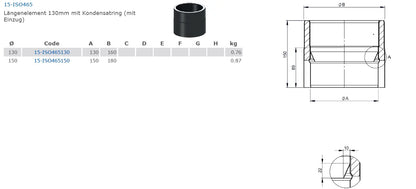 Ofenrohrdoppelwandiges Längenelement 150mm mit Kondensatring (mit Einzug), Ø 130 mm - Premium Ofenrohr von Jeremias - Kaufen Sie jetzt bei Mein Schornsteinprofi