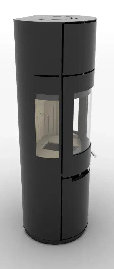 Aduro 9.7 Kaminofen 360° Ansicht von links – hoher Speicherofen mit Holzraum
