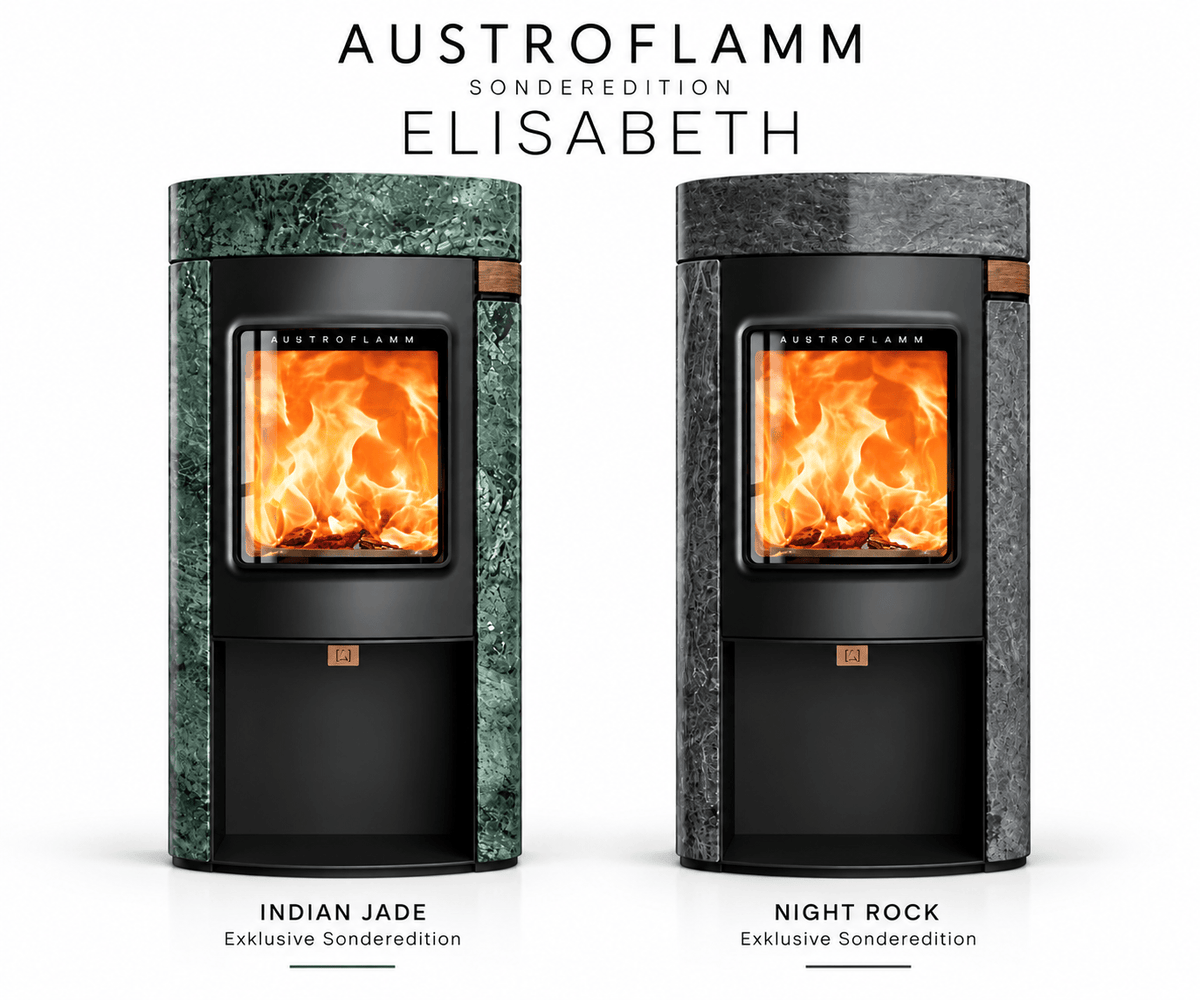 Austroflamm Elisabeth Sonderedition Kaminöfen Indian Jade und Night Rock