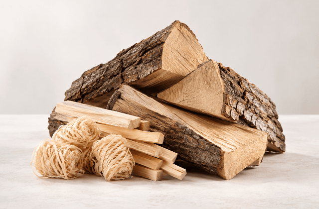 Brennholz und Anzünder für Kamin und Ofen