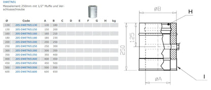 EdelstahlschornsteinMesselement 250mm mit 1/2“ Muffe und Verschlussschraube - Premium Edelstahlschornstein von Jeremias - Kaufen Sie jetzt bei Mein Schornsteinprofi