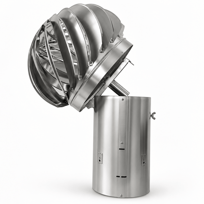 Drehbarer Schornsteinaufsatz Rotovent RS5 Swing aus Edelstahl zur Unterstützung des Schornsteinzugs