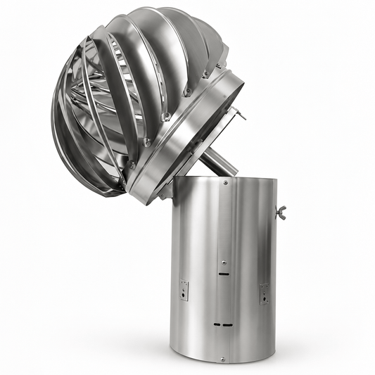 Drehbarer Schornsteinaufsatz Rotovent RS5 Swing aus Edelstahl zur Unterstützung des Schornsteinzugs