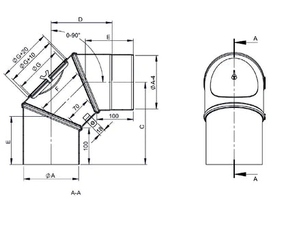 OfenrohrBogen drehbar 0-90°, Ø 150mm, 3-teilig mit Tür "Basic" - Premium Ofenrohr von Jeremias - Kaufen Sie jetzt bei Mein Schornsteinprofi