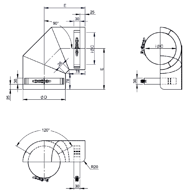 Ofenrohr Strahlungsschutz, Bogen 90°, Ø 120mm, liegend - Premium Ofenrohr von Jeremias - Kaufen Sie jetzt bei Mein Schornsteinprofi