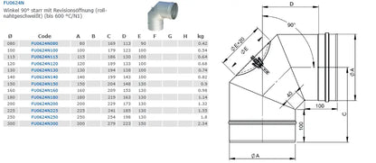 EdelstahlschornsteinBogen 90° starr mit Revisionsöffnung (bis 600°C/N1) - Premium Edelstahlschornstein von Jeremias - Kaufen Sie jetzt bei Mein Schornsteinprofi