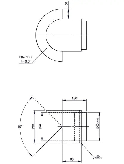 OfenrohrEckwandfutter 90°mit Blende lose, Ecke innen, Ø 200mm, Stahl, unlackiert - Premium Ofenrohr von Jeremias - Kaufen Sie jetzt bei Mein Schornsteinprofi