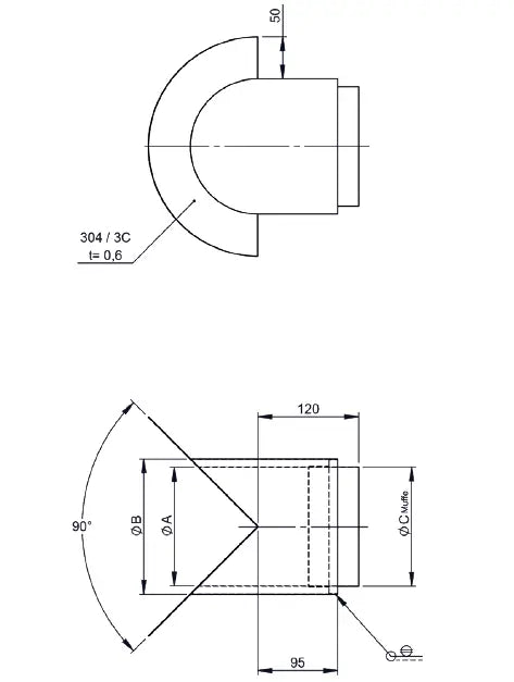 OfenrohrEckwandfutter 90°mit Blende lose, Ecke innen, Ø 180mm, Stahl, unlackiert - Premium Ofenrohr von Jeremias - Kaufen Sie jetzt bei Mein Schornsteinprofi