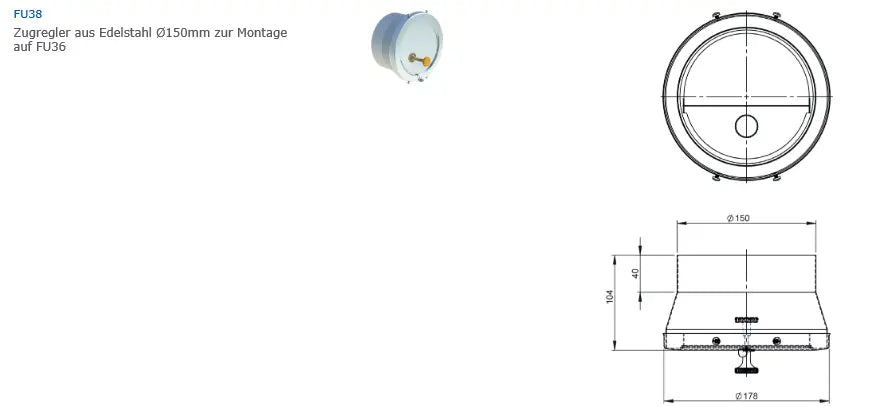 EdelstahlschornsteinZugregler aus Edelstahl Ø150mm, zur Montage auf FU0636 - Premium Edelstahlschornstein von Jeremias - Kaufen Sie jetzt bei Mein Schornsteinprofi