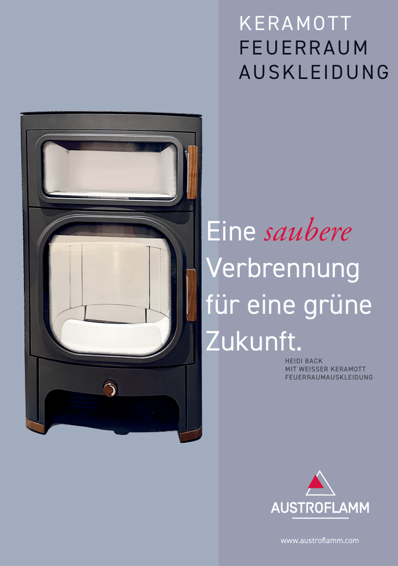 Helle Keramott-Feuerraumauskleidung in einem Austroflamm Kaminofen