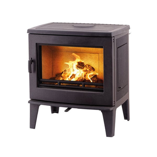 Leda Allegra Kaminofen in schwarz – 8 kW Guss-Holzofen mit großer Sichtscheibe und klassischem Design