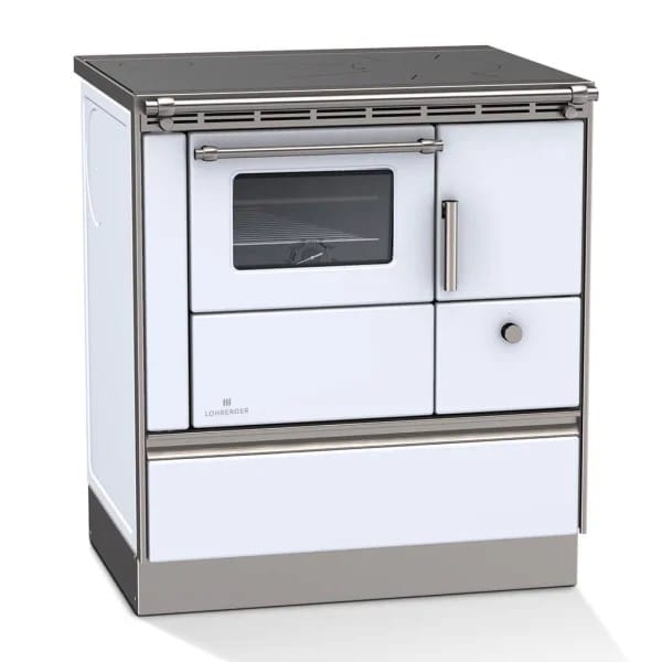 Lohberger Rega 75 Küchenherd in Weiß mit Backofen, Stahlherdplatte und 6 kW Heizleistung für Kochen und Heizen mit Holz
