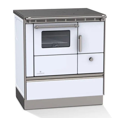 Lohberger Rega 75 Küchenherd in Weiß mit Backofen, Stahlherdplatte und 6 kW Heizleistung für Kochen und Heizen mit Holz