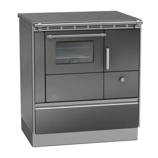 Lohberger Rega 75 Küchenherd mit Backofen, Stahlherdplatte und 6 kW Heizleistung für Kochen und Heizen mit Holz