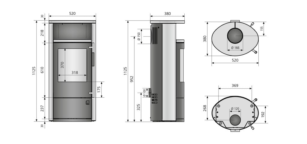 ORANIER Polar Neo 4 Bemaßung mit Höhe, Breite und Tiefenangaben