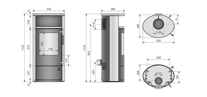 ORANIER Polar Neo 4 Bemaßung mit Höhe, Breite und Tiefenangaben
