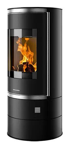 Oranier Kaminofen Ostro W+ schwarz Frontansicht ohne Seicherelemente (Grundmodel)