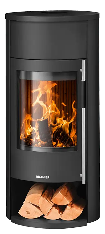 Oranier Polar Neo Aqua Kaminofen wasserführend in Schwarz mit großer Sichtscheibe und modernem, geradlinigem Design