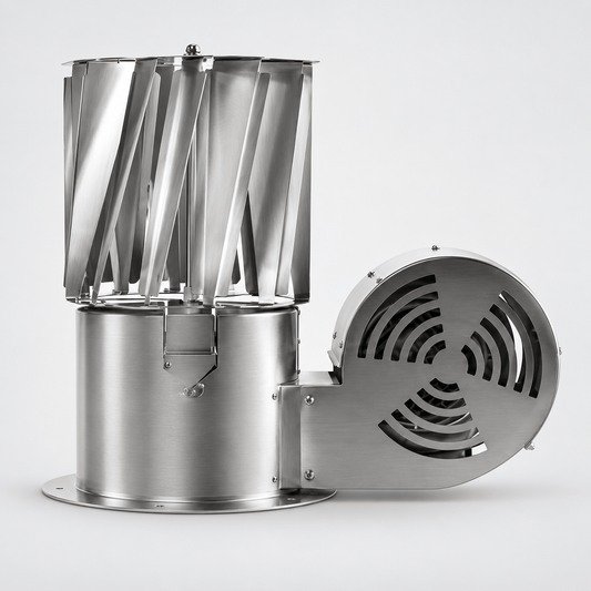 Rotovent Optimus Schornsteinaufsatz mit elektrischer Zugunterstützung aus Edelstahl