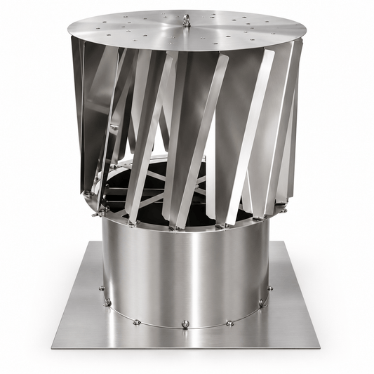 Rotovent RS5 Swing A-Plus Zyklon Schornsteinaufsatz aus Edelstahl mit Montageplatte