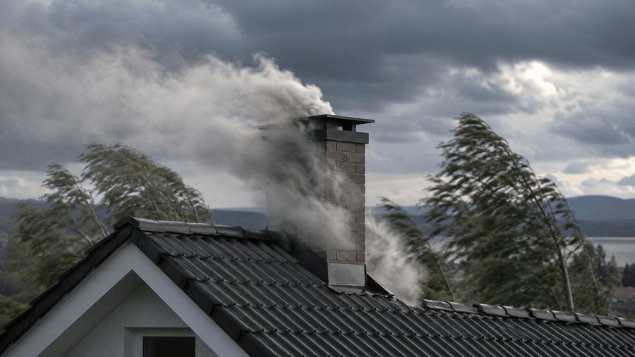 Schornstein mit windbedingtem Rauchstau