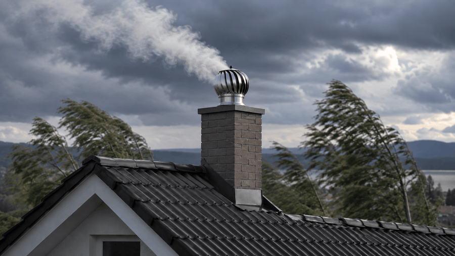 Schornstein bei wechselnden Windböen