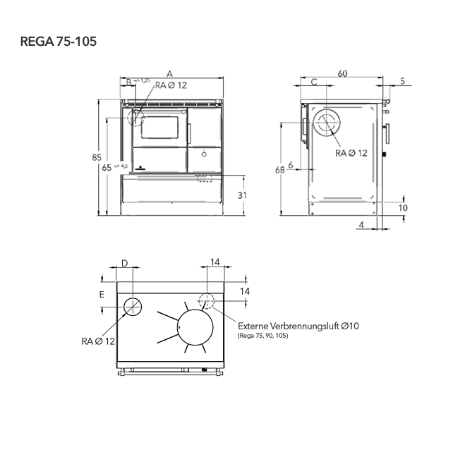 Lohberger Rega 75 Küchenherd | 6 kW Holzherd mit Backofen