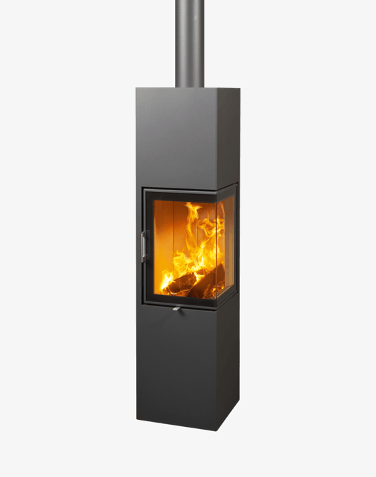 Austroflamm Slim 4.0 Kaminofen mit Sichtscheibe, schlanker Design-Holzofen mit Feuer, Türanschlag rechts 
