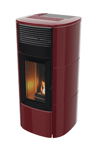 MCZ Club Comfort Air R 12 kW Pelletofen Keramik bordeauxrot Frontansicht mit Core-Technologie